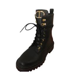 Twin Set 242TCP072 Anfibio NERO cerniera e laccio E RIPORTO logato oro cararmato