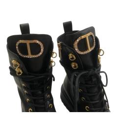 Twin Set 242TCP072 Anfibio NERO cerniera e laccio E RIPORTO logato oro cararmato