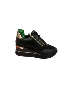 Cinzia soft  IV2522440 SNEACKERS donna  pelle E CAMOSCIO NERO  suola ZEPPA rialzata in micro