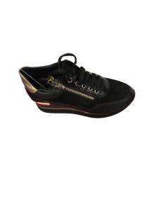 Cinzia soft  IV2522440 SNEACKERS donna  pelle E CAMOSCIO NERO  suola ZEPPA rialzata in micro