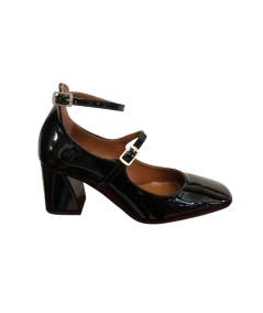 Laccioal collo donna Moda Jiudit tacco 6 in naplak nero super morbida Gran Moda