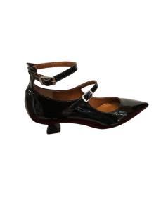 Laccio al collo donna Moda Jiudit tacco 4 rocchetto in naplak nera  Gran Moda
