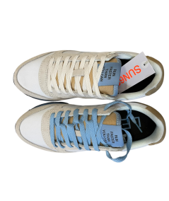 Sneakers SUN 68 UOMO 35108 camoscio e tessuto total beige bianco azzurro P.E. 25 EDIZ LIMITATA