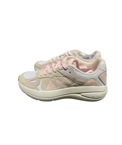 Sneakers SUN 68 Donna Z35219 camoscio tessuto pizzo panna bianco laccio bicolore plantare relax estraibile novita PE25