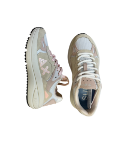 Sneakers SUN 68 Donna Z35219 camoscio tessuto pizzo panna bianco laccio bicolore plantare relax estraibile novita PE25
