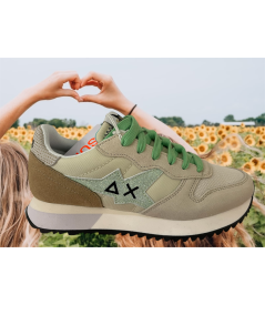Sneakers SUN 68 donna 35102 camoscio e tessuto beige acido  P.E. 25 EDIZ LIMITATA