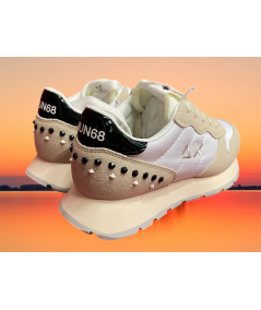 Sneakers SUN 68 donna 35206 camoscio e tessuto bianco beige   P.E. 25 EDIZ LIMITATA