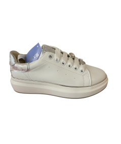Sneakers donna KEYS K 10503, in pelle bianco Rif argento  suola gomma plantare