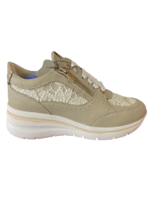 Sneakers donna KEYS K 10603, in pelle beige  Rif tessuto gro  suola gomma  rialzata con plantare