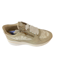 Sneakers donna KEYS K 10603, in pelle beige  Rif tessuto gro  suola gomma  rialzata con plantare