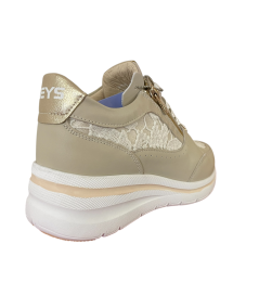 Sneakers donna KEYS K 10603, in pelle beige  Rif tessuto gro  suola gomma  rialzata con plantare