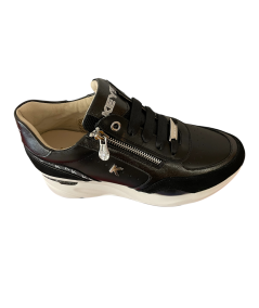 Sneakers donna KEYS K 10591, in pelle nera Rif argento suola gomma  rialzata con plantare