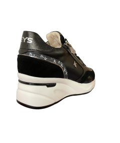 Sneakers donna KEYS K 10591, in pelle nera Rif argento suola gomma  rialzata con plantare