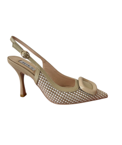 Schanel  elegante KEYS K-10852 Beige bianco, intrecciato tacco 9 laccio classico
