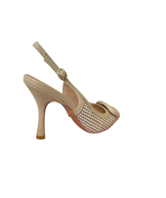 Schanel  elegante KEYS K-10852 Beige bianco, intrecciato tacco 9 laccio classico