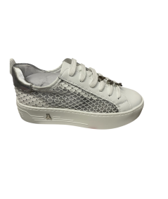 Sneakers alte PATRIZIA PEPE PPj 306 in Pelle bianco allacciato e rete argentata