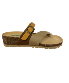 Ciabatta infradito BioNatura 12A456-1-NAM2306 pellame nabuk naturale giallo arancio Suola confort