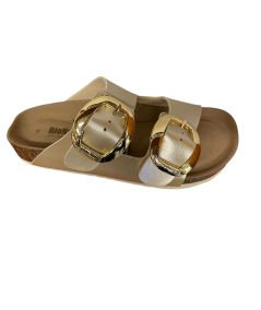 Ciabatta 2 fibbie  BioNatura 94THESIS-  pellame perlato beige Suola confort fibbia novita