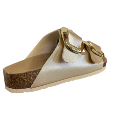 Ciabatta 2 fibbie  BioNatura 94THESIS-  pellame perlato beige Suola confort fibbia novita