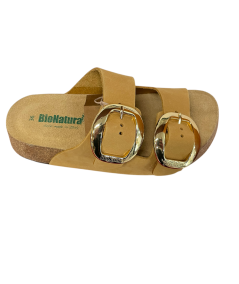 Ciabatta 2 fibbie  BioNatura A21THESISH-NBGI  pellame scamosciata beige Giallo Suola confort rialzata fibbia novita