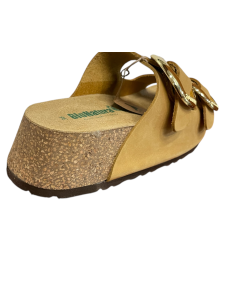 Ciabatta 2 fibbie  BioNatura A21THESISH-NBGI  pellame scamosciata beige Giallo Suola confort rialzata fibbia novita