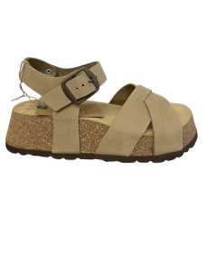SANDALO BioNatura A212421-1-NABSAB  pellame scamosciata beige sabbia Suola confort rialzata fibbia novita