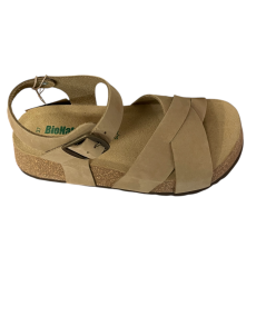 SANDALO BioNatura A212421-1-NABSAB  pellame scamosciata beige sabbia Suola confort rialzata fibbia novita