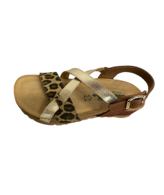 Sandalo BioNatura 12A 826-I-Mulleo pellame naturale ingrassato Cuoio oro animal suola confort rialzata