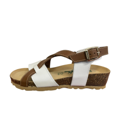 Sandalo BioNatura 12A 826-I-tour pellame naturale ingrassato Cuoio bianco suola confort rialzata