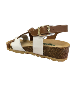 Sandalo BioNatura 12A 826-I-tour pellame naturale ingrassato Cuoio bianco suola confort rialzata