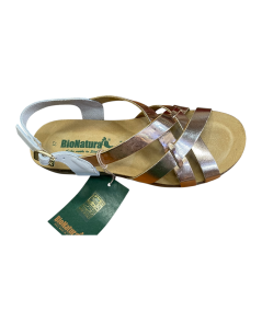 Sandalo BioNatura 34A2168-I- pellame laminata naturale   bianco suola confort antiscivolo