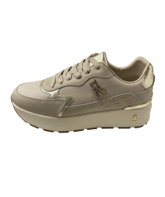 Sneakers alte PATRIZIA PEPE PPj 917 in Pelle Bianco panna e riporto oro suola rialzata  allacciato e cerniera