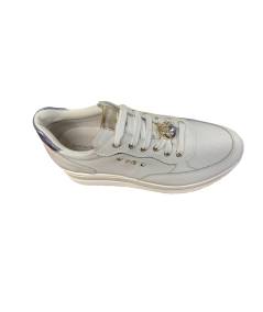 Nero Giardini 615202  Sneakers pelle bianca nappa lurex  panna allacciato plantare in memory estraibile