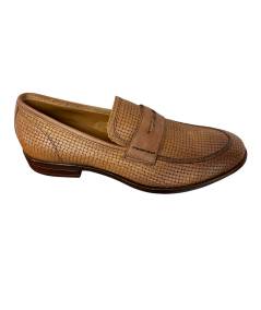 Mocassino uomo estivo  nicola benson 80173 pellame stropicciato microforato cuoio