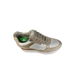 Cinzia soft  IV2524791 SNEACKERS donna  pelle E CAMOSCIO taupe e bianco  suola ZEPPA rialzata in micro