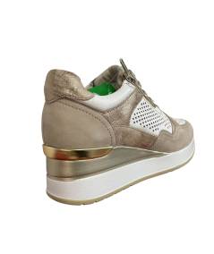 Cinzia soft  IV2524791 SNEACKERS donna  pelle E CAMOSCIO taupe e bianco  suola ZEPPA rialzata in micro