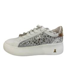 Sneakers alte PATRIZIA PEPE PPj 355  Bianco tempestata di stras argento e rete trasparente