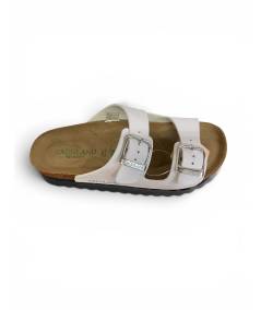 ciabatta donna Grunland sara cb9952-40 bianco suola bassa 2 fibbie