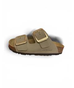 ciabatta donna Grunland enny cb0076-40 KAKI suola leggermente rialzata  2 fibbie