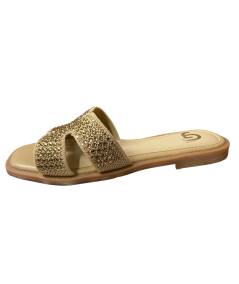 Ciabatta  tacco, linea Venturi gold, FL278 beige stras champagne tacco basso