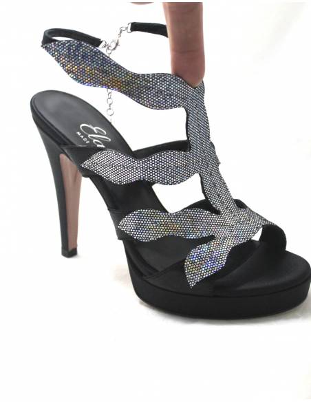 sandalo elegante ELATA 18102 saten nero, argento, stras tacco alto online  Vendita sandalo elegante ELATA 18102 saten nero, argen