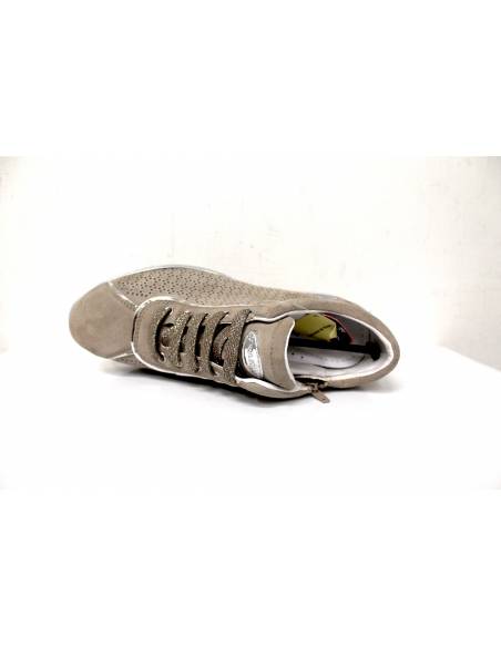 Sneakers CINZIA SOFT IV12784 nabuk beige oro argento  zeppa 6,5