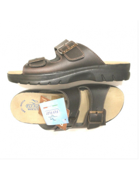 ciabatta confort uomo Fly Flot 62044 ue marrone 2 fibbie anatomico evopel