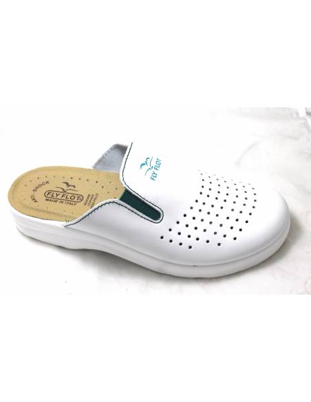 ciabatta uomo fly flot in pelle bianca elastici verdi