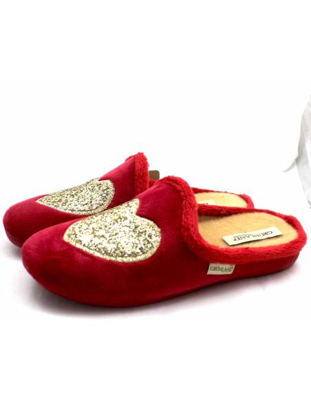 Ciabatta pantofola Grunland ci2940 tessuto caldo rosso cuore oro suola  antiscivolo un bel regalo natalizio