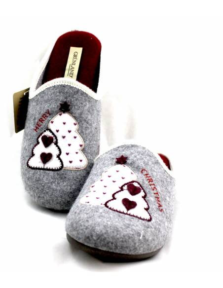Ciabatta pantofola Grunland ci2938 tessuto caldo grigio con albero natale suola antiscivolo un bel regalo natalizio