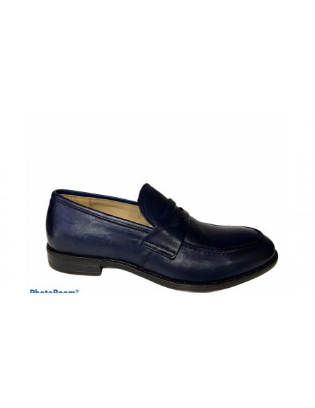 Mocassino  elegante blu nicola benson 80020 pellame stropicciato