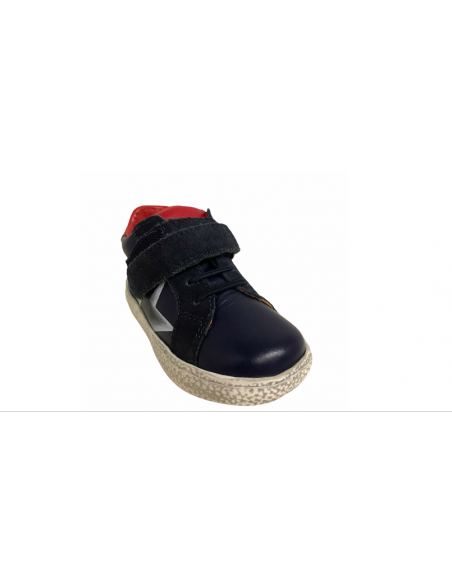 sneakers Grunland Bimbo PP0434 pelle BLU bianco  allacciata e  strap
