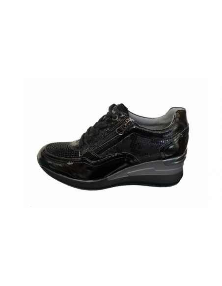 Sneakers donna Nero Giardini nero 013178 zeppa 4-5 pelle nero allacciata e cerniera