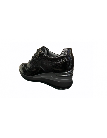 Sneakers donna Nero Giardini nero 013178 zeppa 4-5 pelle nero allacciata e cerniera